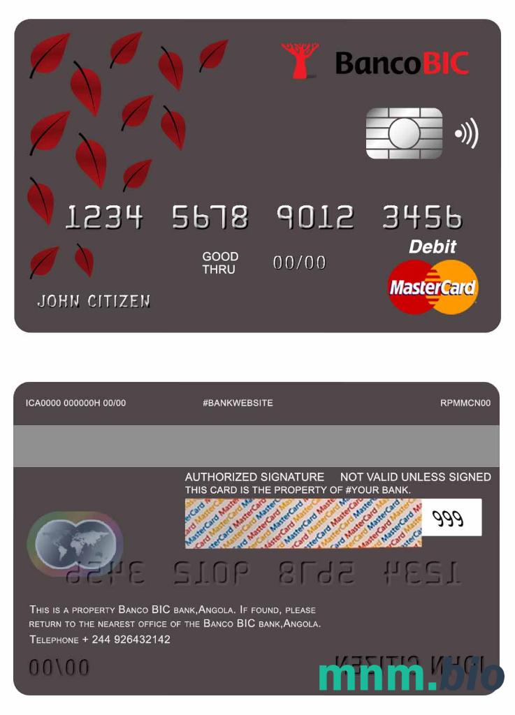 Angola Banco BIC bank mastercard debet karta przykład w formacie PSD